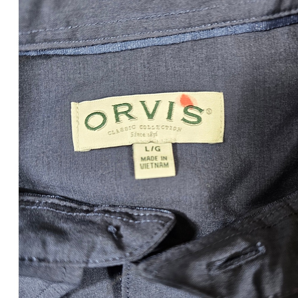 Orvis Classic Collection Mens Large Short Sleeve Button Down Shirt Navy Pockets - Picture 3 of 7